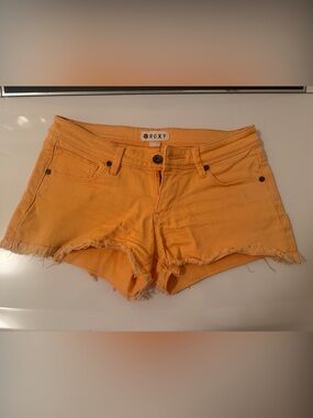 Roxy Neon Orange Frayed Hem Denim Shorts